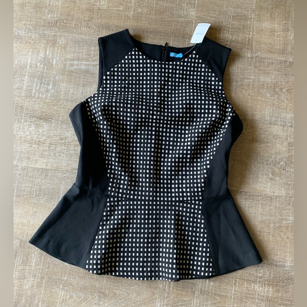 J. McLaughlin Black and White Peplum Shell Top